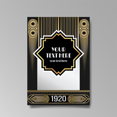 Art Deco template golden-black white, A4 page, menu, card, invitation,