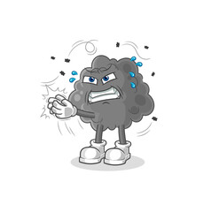 black cloud swat fly character. cartoon mascot vector