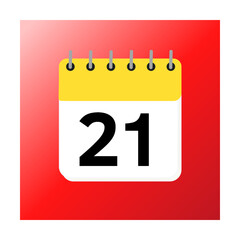 21 day of the month, yellow calendar with red background screen 