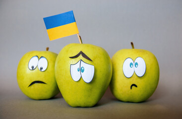 green apples with ukraine flag