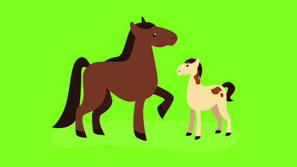 Naklejka premium Horse with raised hoof and foal
