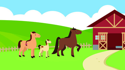 Obraz na płótnie Canvas Horse and foals on the lawn
