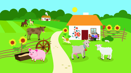Obraz na płótnie Canvas Farm animals on a sunny day