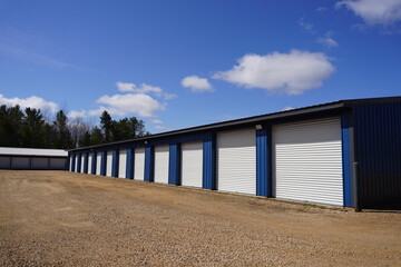 Fototapeta na wymiar White and Blue storage units being used by the community