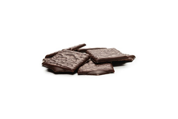 Dark chocolate candies isolated on white background.