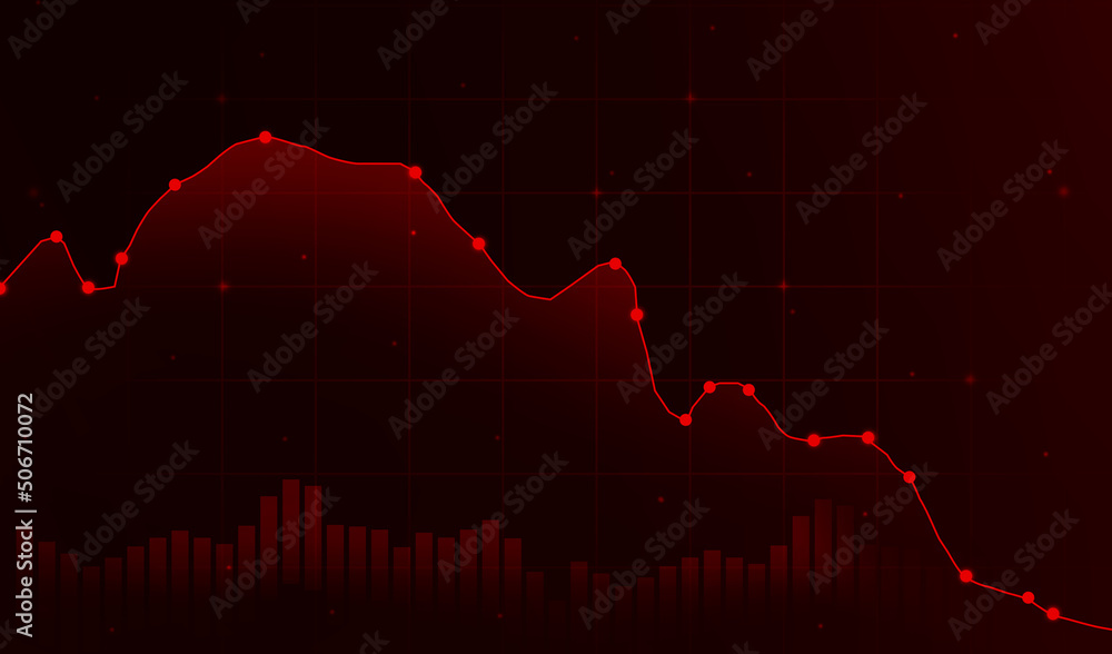 Poster red alarming graph going down showing the decline in business and economic activities, abstract grap