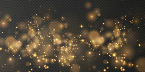 Christmas background. Powder PNG. Magic shining gold dust. Fine, shiny dust bokeh particles fall off slightly. Fantastic shimmer effect.	