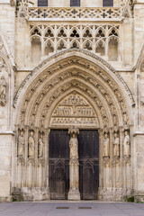 Entrance door of Cathedral city Bordeaux in Southwest of France