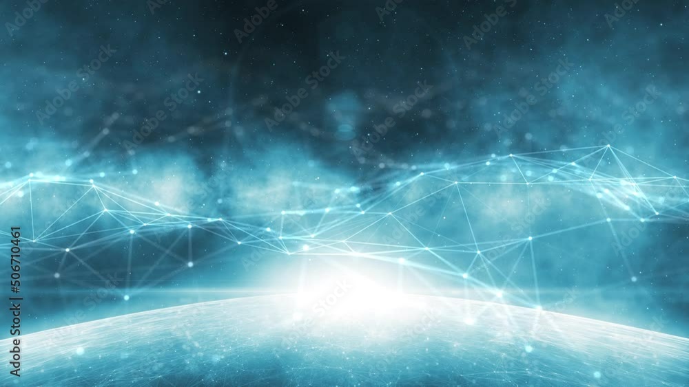 Poster looping digital cyberspace sphere network lines animation.