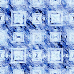 Indigo blue grunge wash linen print pattern. Modern rustic nantucket distressed fabric textile effect background in pale worn style. Masculine tie dyed home deco fashion geometric design