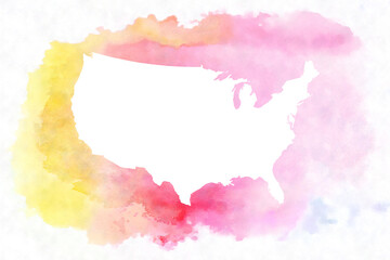 White USA map isolated on multicolored watercolor background