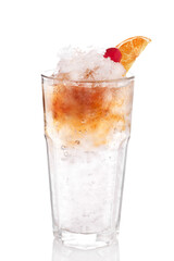 Orange juice in a glass. Photo of drinks on a white background