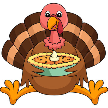 Thanksgiving Turkey Holding A pie Cartoon Clipart