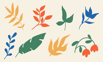 Vector set of various colorful plants and flowers. Flat design, cartoon drawing, vector illustration.