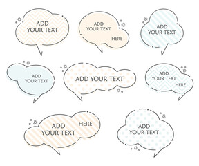 Kawaii speech bubble set, outline text cloud vector collection