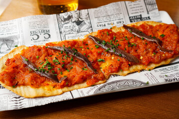 Typical dish in Mallorca, Coca de escalivada con anchoas