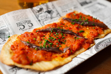 Typical Mallorcan food,  Coca de escalivada con anchoas