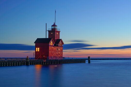 lighthouse at dusk
