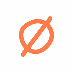 Hand drawn of orange empty set or null set or void set. Mathematical symbol of empty set. Vector illustration isolated on white background