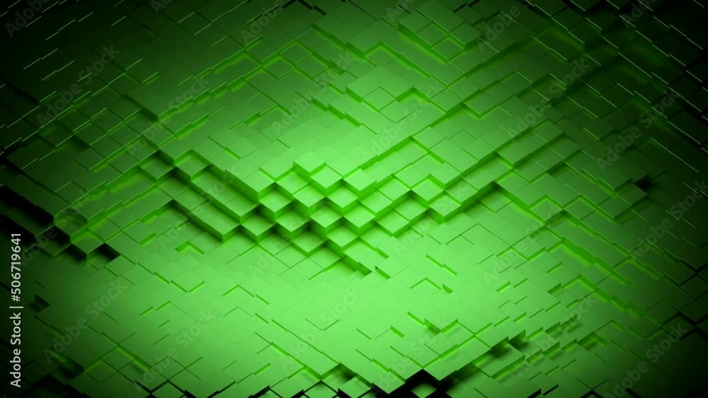 Poster abstract 3d green background with displacing cubic geometry. design. moving small cubic texture, sea