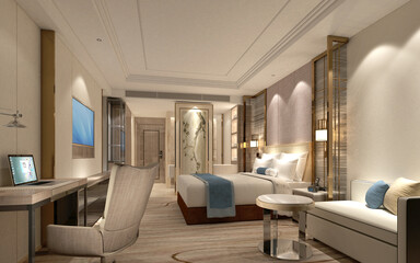 3d render. Modern bedroom interior.