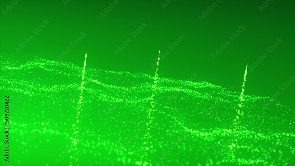 Poster green stream with luminous particles. motion. magical green stream of glowing particles. magical flo