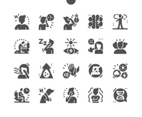 Migraines. Headache. Pain, problem, stressed, unhappy and depressed. Health care, medical and medicine. Vector Solid Icons. Simple Pictogram