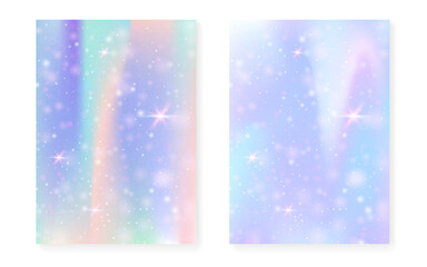 Unicorn background with kawaii magic gradient. Princess rainbow hologram.