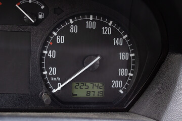 Speedometer with an arrow at zero closeup