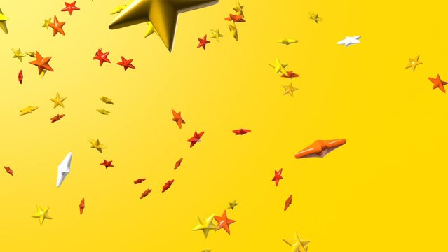 Yellow star objects on yellow background.
Confetti animation for background.