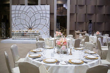 Table set for wedding or another catered event dinner