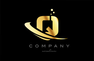 Obraz premium gold golden swoosh Q alphabet letter logo icon with yellow color. Design for a company or business