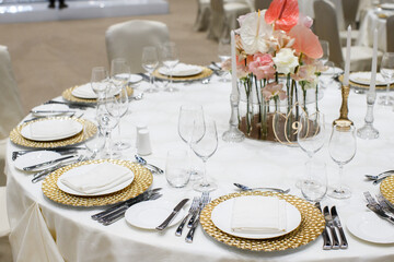 Table set for wedding or another catered event dinner