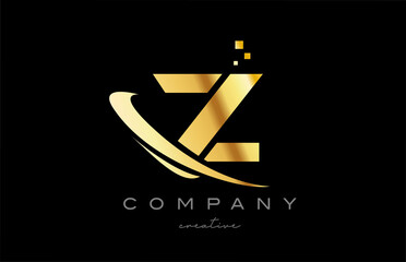 gold golden swoosh Z alphabet letter logo icon with yellow color. Design for a company or business