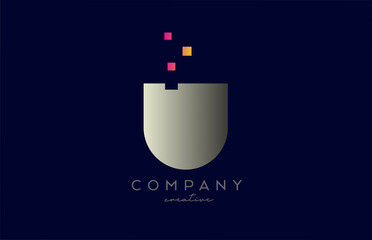 U grey pink yellow alphabet letter logo icon design. Creative template for business and company