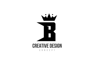 B black and white alphabet letter logo icon design with king crown and spikes. Template for company and business
