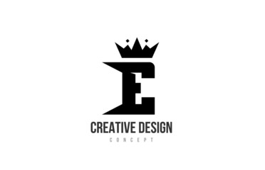 E black and white alphabet letter logo icon design with king crown and spikes. Template for company and business
