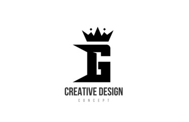 G black and white alphabet letter logo icon design with king crown and spikes. Template for company and business