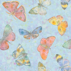 Butterflies seamless pattern. Multicolored watercolor butterflies for design, scrapbooking, wrapping paper, wallpapers, textiles.