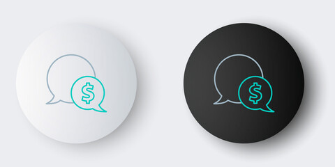 Line Speech bubble with dollar icon isolated on grey background. Badge for price. Sale with dollar symbol. Promo tag discount. Colorful outline concept. Vector