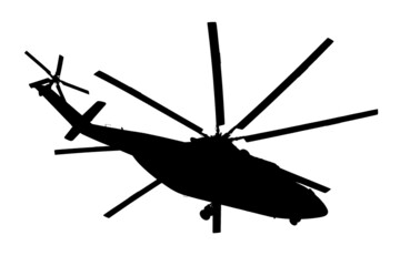 Fototapeta na wymiar Isolated silhouette of a military transport Russian helicopter, mi - 26 .