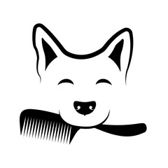 Groomer comb and dog muzzle. Grooming and trimming silhouette for pets - obrazy, fototapety, plakaty