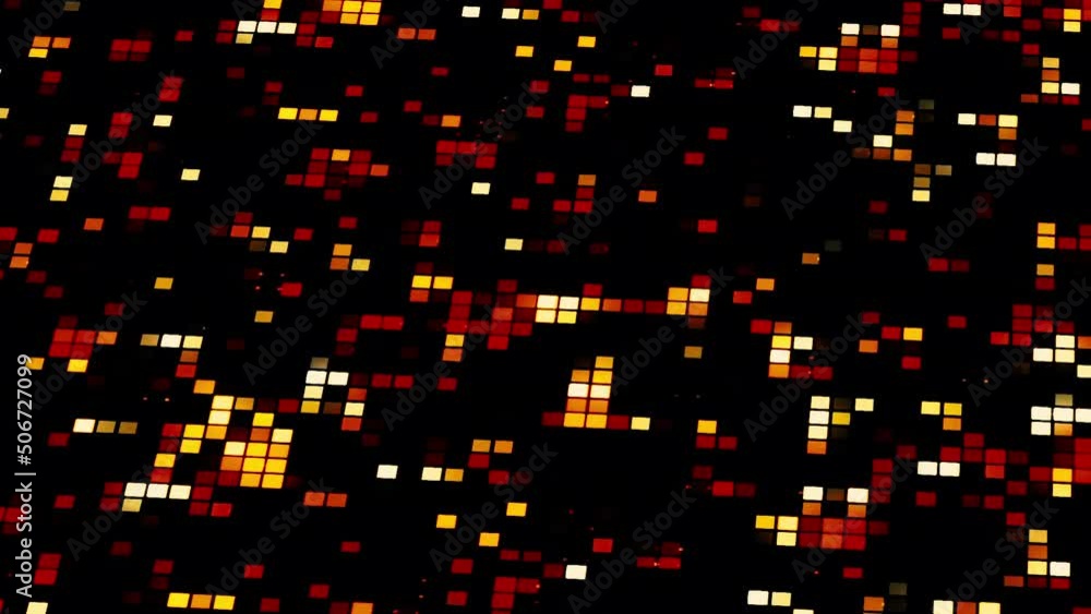 Poster disco background with shimmering squares on black background. motion. surface with glowing colorful 