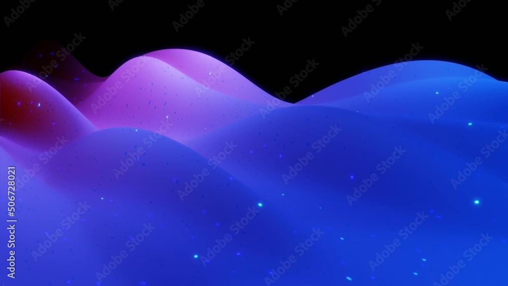 Aufkleber 3d rendering. abstract 3d surface with beautiful waves, luminous sparkles and bright blue purple col