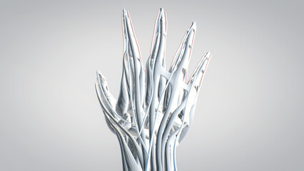 The structure of the human hand, the muscles of the hand, human muscular system, 3D human anatomy, 3D render