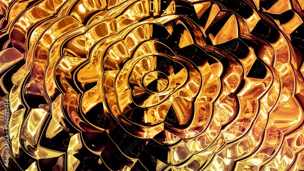 Poster abstract background with wavy sparkling golden liquid pattern on shiny glossy surface. viscous yello