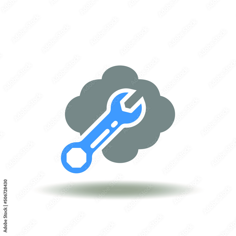 Poster vector illustration of cloud with wrench. icon of software development test. symbol of api integrati