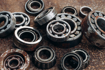 old metal bearings on a background of different sizes