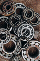 old metal bearings on a background of different sizes
