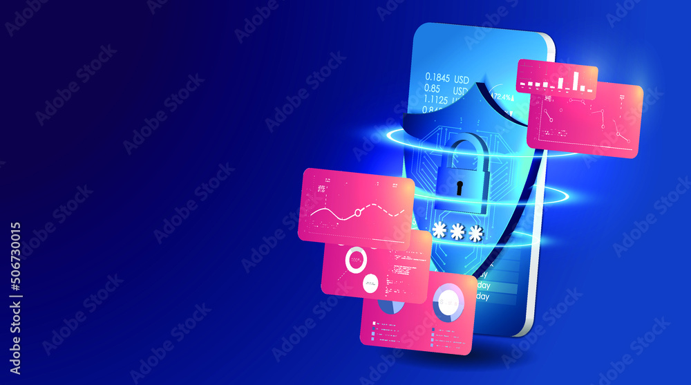 Poster the concept of mobile phone and personal data protection. vector security data protection concept da